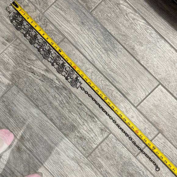 Silver Metal Boho Belt‎ Lobster Claw Clasp 39" Rhinestones Bohemian - Picture 10 of 11